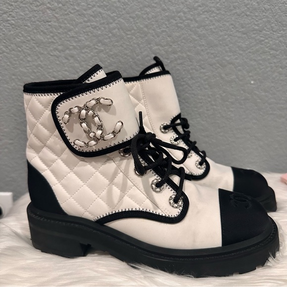 Authentic Chanel Combat Boots Size 37.5 - Picture 1 of 9